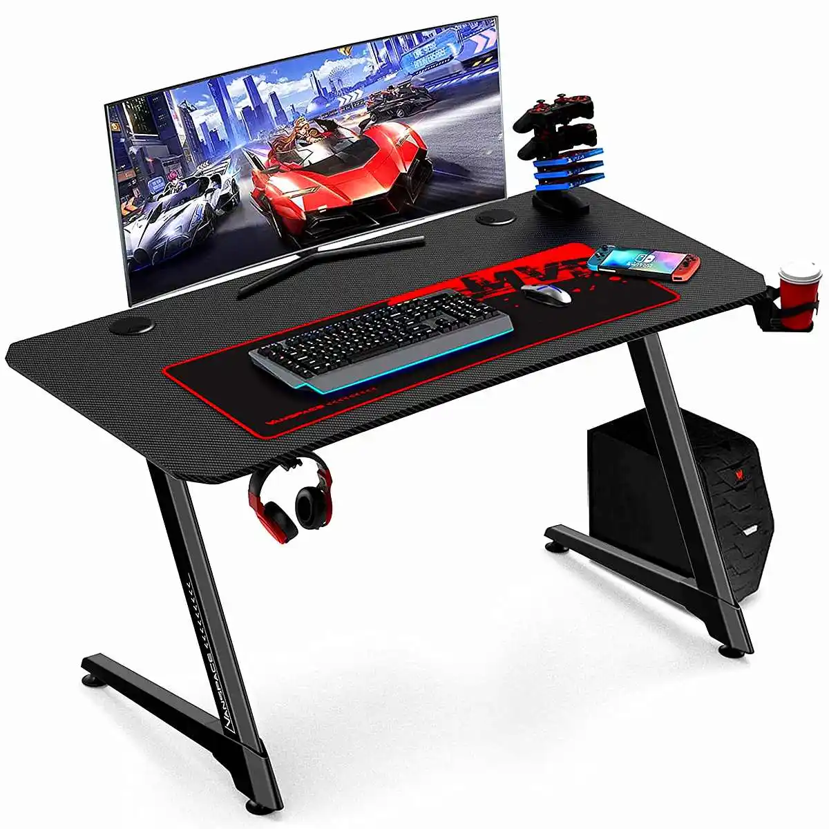

43 Inch Ergonomic Gaming Desk E-sports Computer Table PC Desk Gamer Tables Workstation with USB Gaming Handle Rack & Mouse Pad