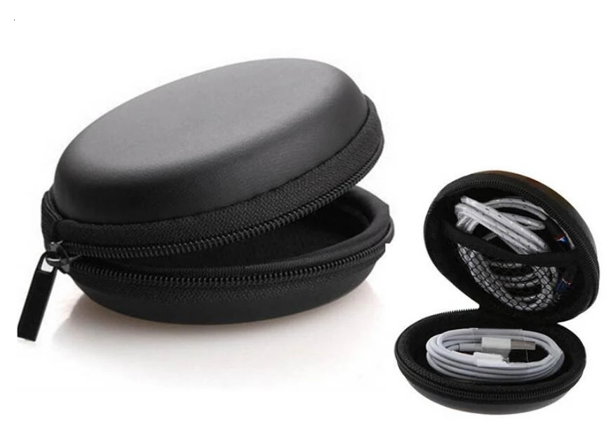 

50pcs/lot USB Cable Organizer Earphone Case Hand Spinner Portable Headset box hard Round Shape Earphone Box Bag Zippered