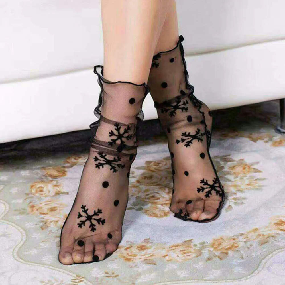 

Women Transparent Ultrathin Sheer Mesh Ankle Hosiery Glitter Star Fishnet Socks Student Cotton For Women High Quality Shoes