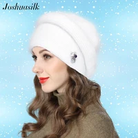 joshuasilk winter womens angora hat double warm three dimensional stripe decoration bulky hat
