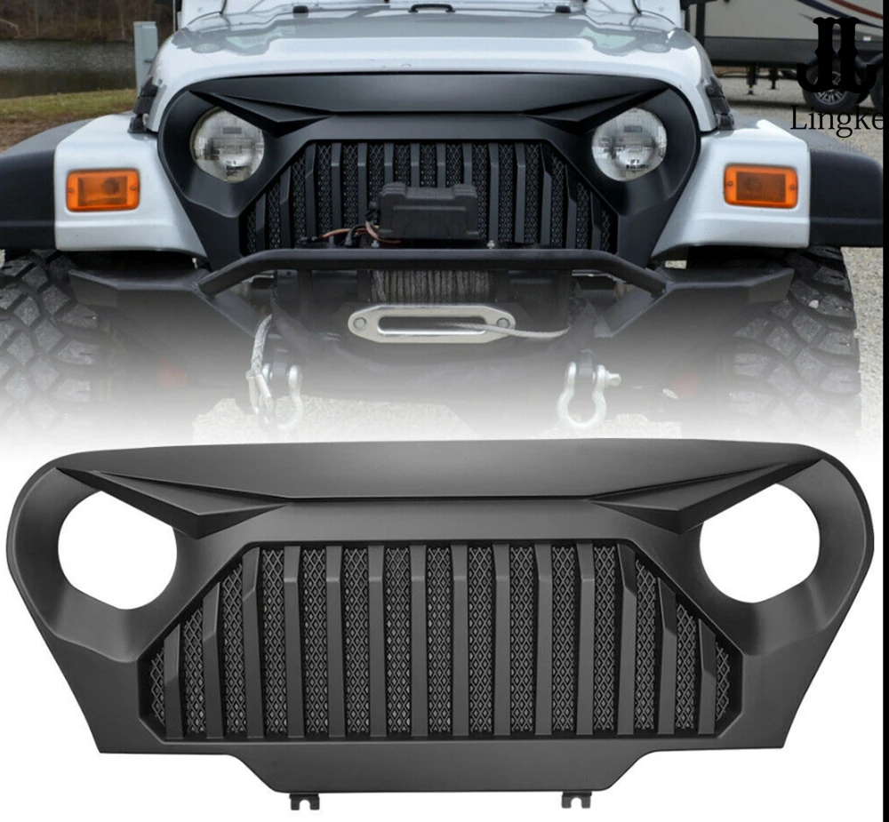 Решетка переднего бампера матовая Черная решетка Angry Bird для Jeep Wrangler TJ 1997