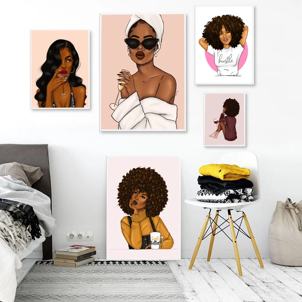 

Canvas Painting Modern Sexy Fashion Girl Poster and Print Wall Art Black Skin Woman Pictures For Living Room Home Decor No Frame