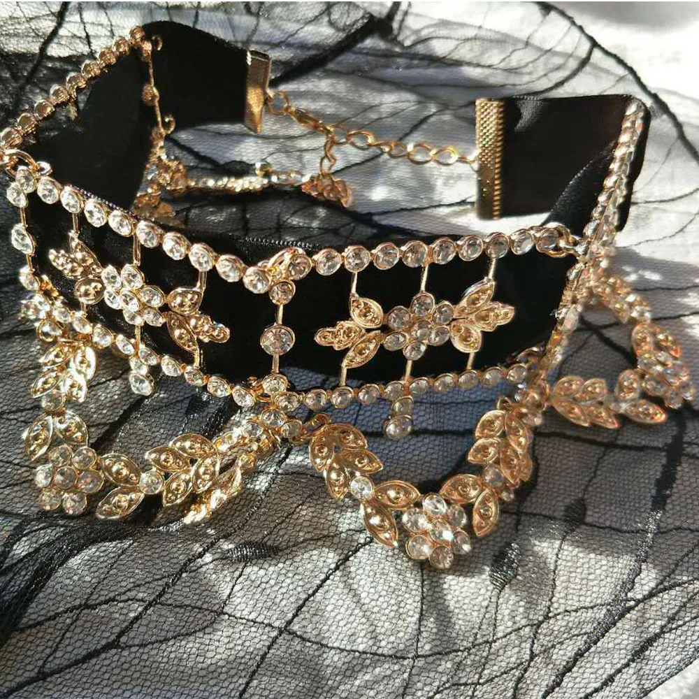 Модное с кристаллами стразами колье Цепочки и ожерелья бархат заявление для Для