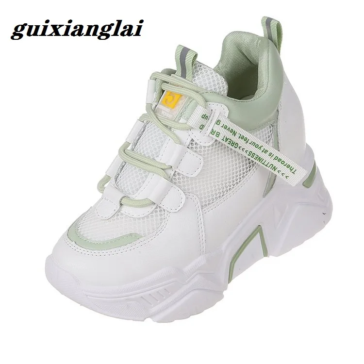

Mesh Shoes Women's Breathable Mesh Dad Isn Fashion 2020 Spring and Summer New Popular Platform Elevator White Shoes women