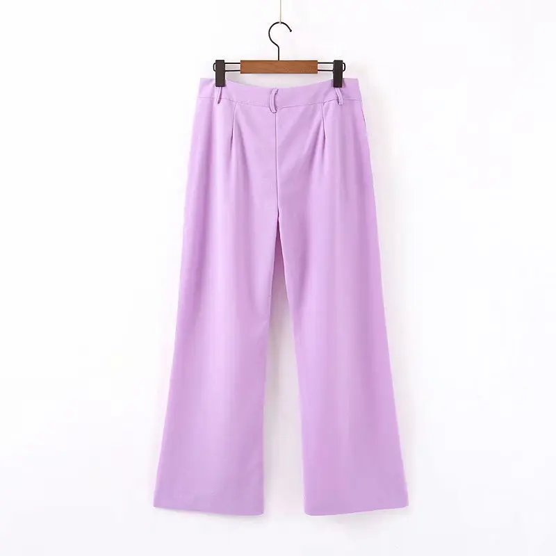 Женский деловой костюм из двух предметов фиолетовый двубортный пиджак с высокой