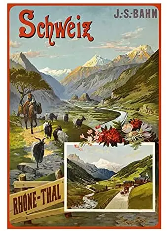 Bernice Blechschild Schweiz Rhone Thal Metallschild 20x30 см, Жестяная Табличка Wanddeko, разноцветная