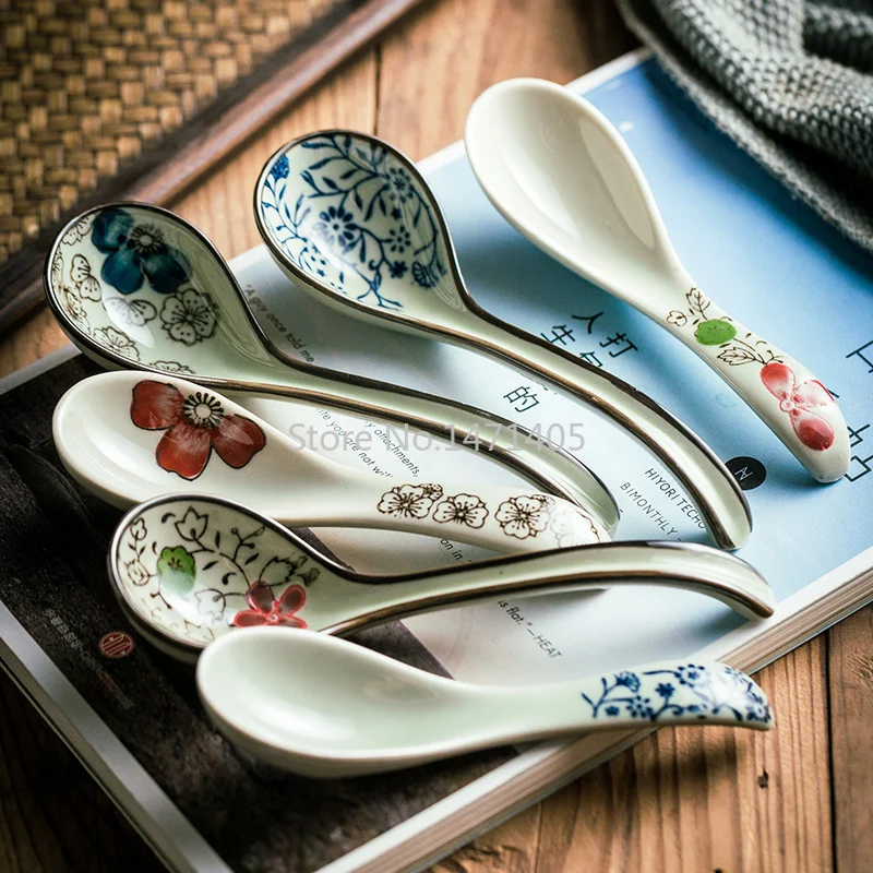 

Оригинальная японская керамическая ложка, ложка для еды, рисовая ложка, чаша для супа, ложка, бытовая двухигольная ложка для супа, изогнутая ...