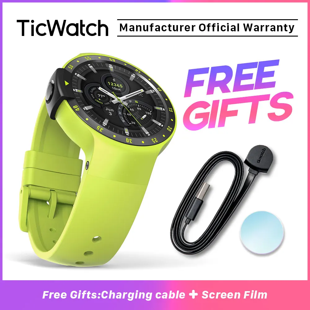 Aurora Green TicWatch S черные Смарт-часы Bluetooth Smartwatch с gps Android и iOS совместимый Google Wear OS IP67 Водонепроницаемый - Цвет: Aurora Green