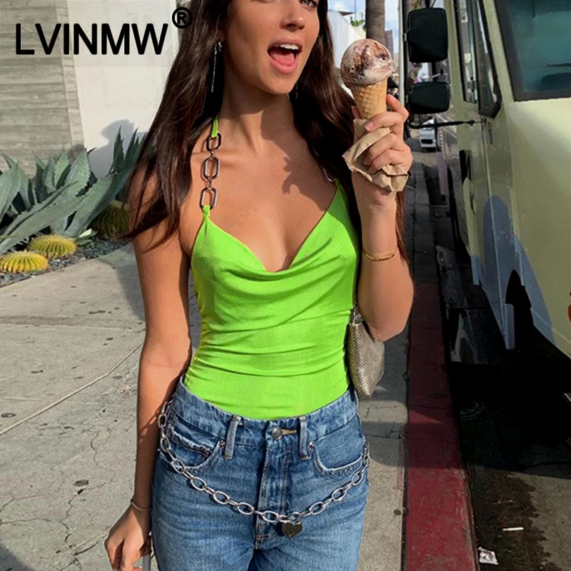 LVINMW сексуальный зеленый топ на шнуровке с бантом бретельках тонкий короткий