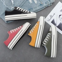 women canvas shoes solid color thick sole all match mango yellow girl sneakers casual lace up students trainers 35 40 basic shoe