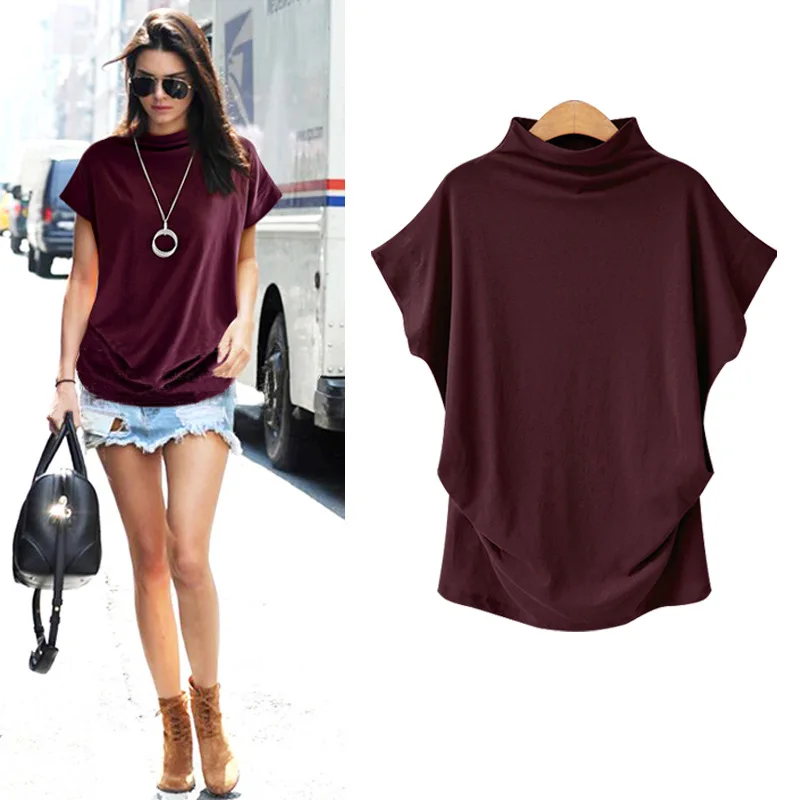 

Women's T-Shirt Casual Loose Turtleneck Batwing Sleeve T-shirt Ladies Tee Tops Summer Fashion Female Clothes Larger Size 5XL 6XL