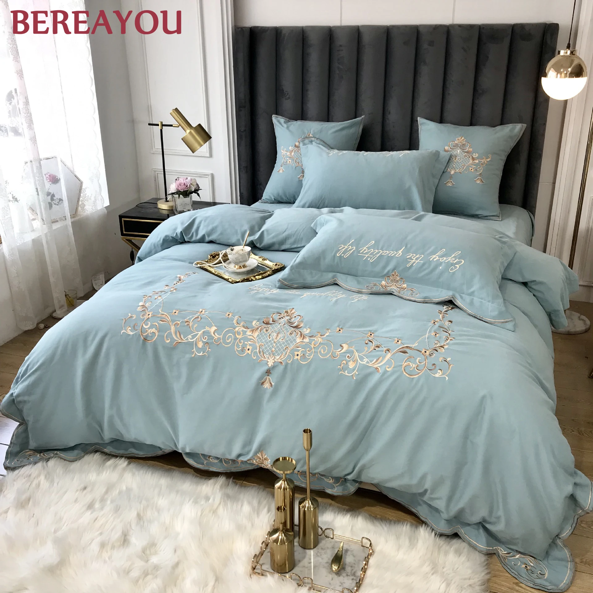 Роскошные постельные принадлежности вышивка хлопок 60S пододеяльник набор