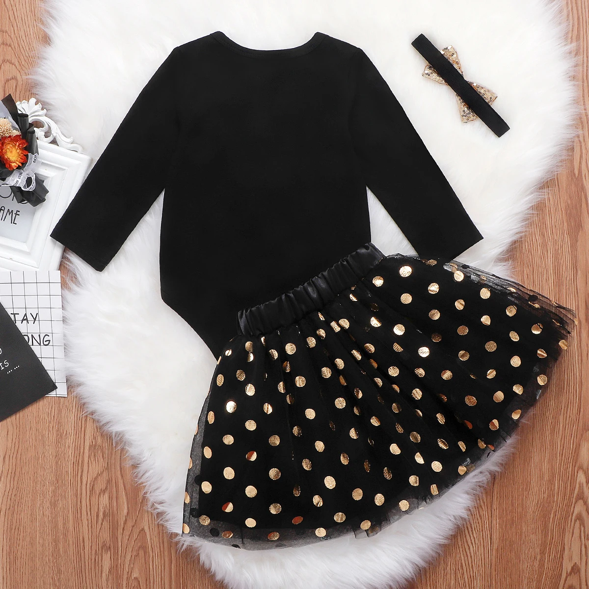 Новогодний боди с длинными рукавами и буквенным принтом для маленьких девочек