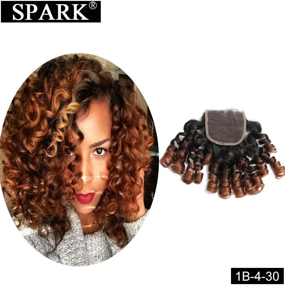 Spark Ombre Brazilian Bouncy Curly Human Hair Lace Closure Natural Color 100% Human Hair HD Lace Closure 1B/4/30&27 Color Remy