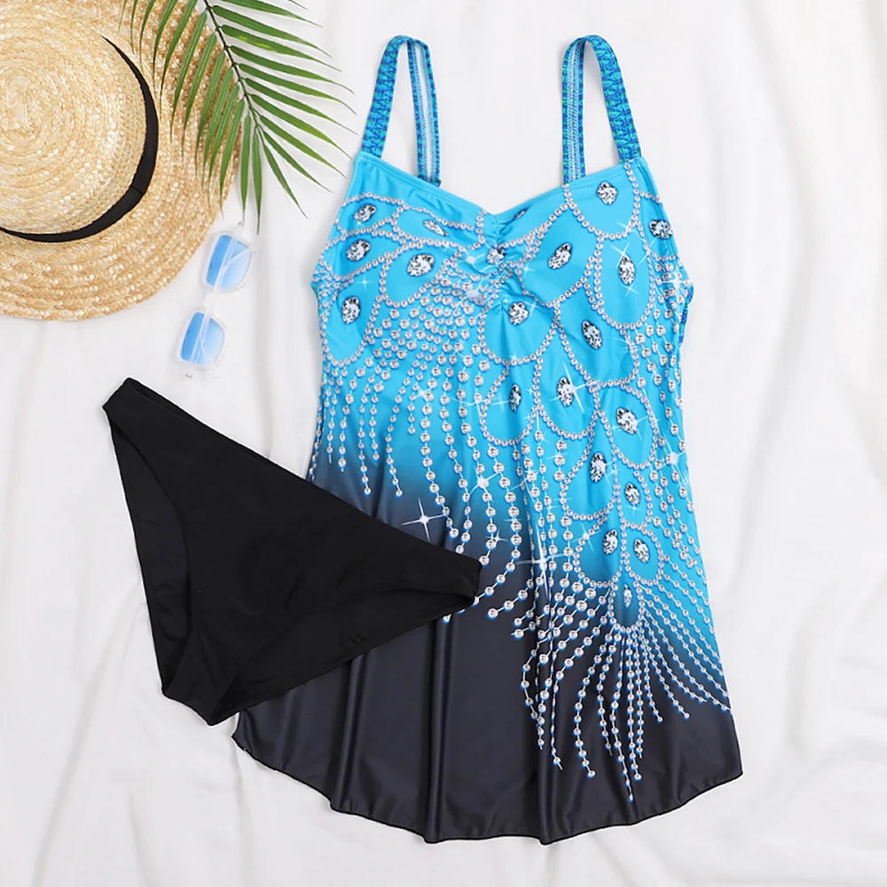 

3D Print Tankini Swimsuits 2021 New Plus Size Swimwear Women Two Pieces Swimsuit Female Bathing Suit Skirt Bather Beachwear 3XL