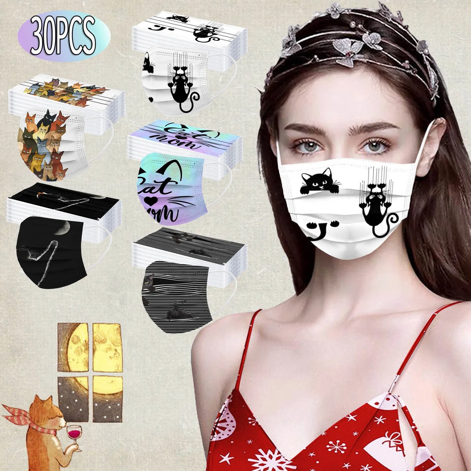 30 шт. кошка печать одноразовая маска для лица с изображением героев мультфильмов