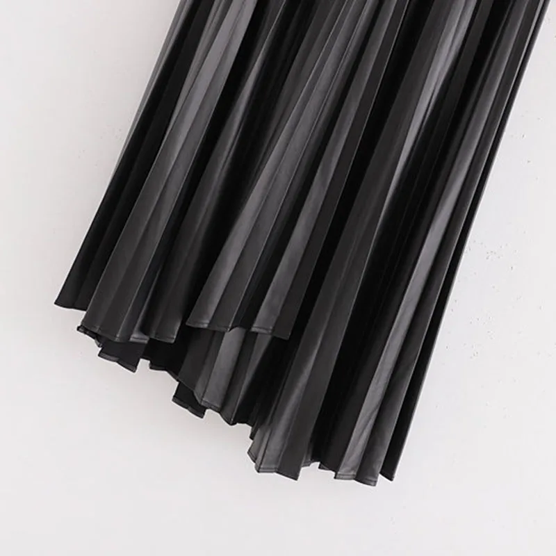 Женская плиссированная юбка средней длины черная винтажная элегантная офисная