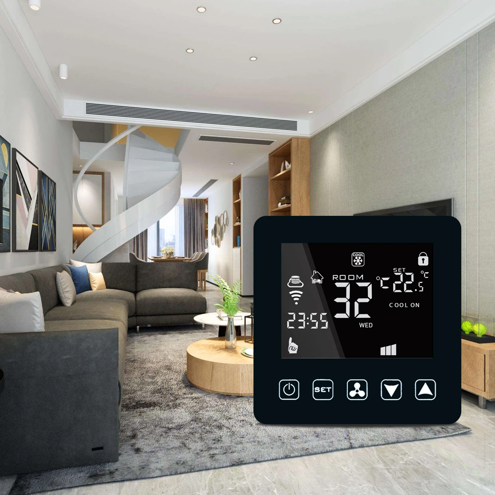 WiFi сенсорный Scereen центральный вентилятор кондиционера термостат цифровой регулятор температуры 4 трубы 3 вентилятора катушки блок для Alexa Google