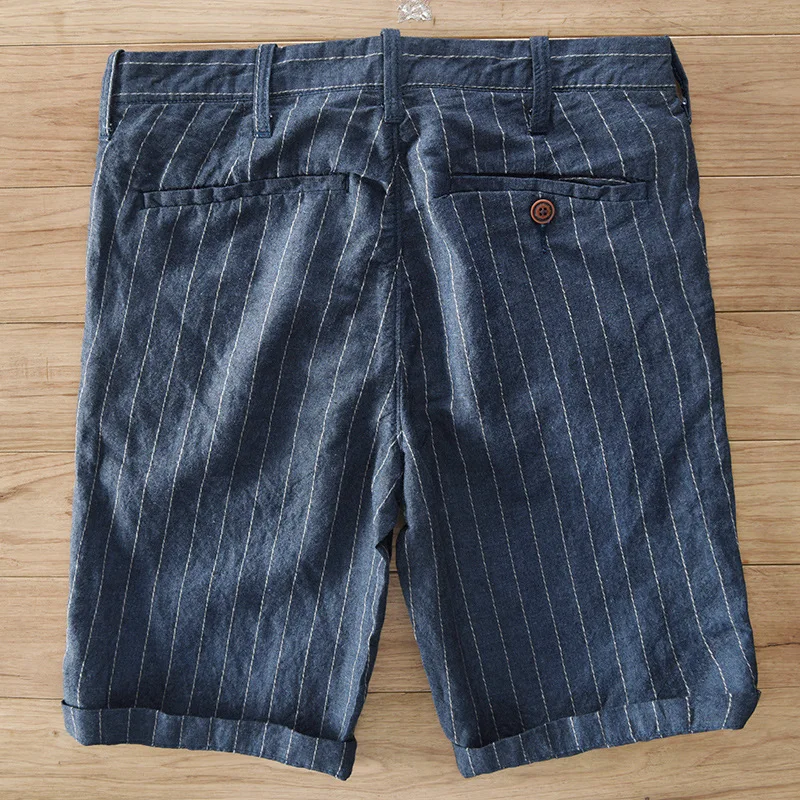 

Шорты мужские пляжные в полоску, льняные повседневные модные брендовые, большие размеры, лето 100%