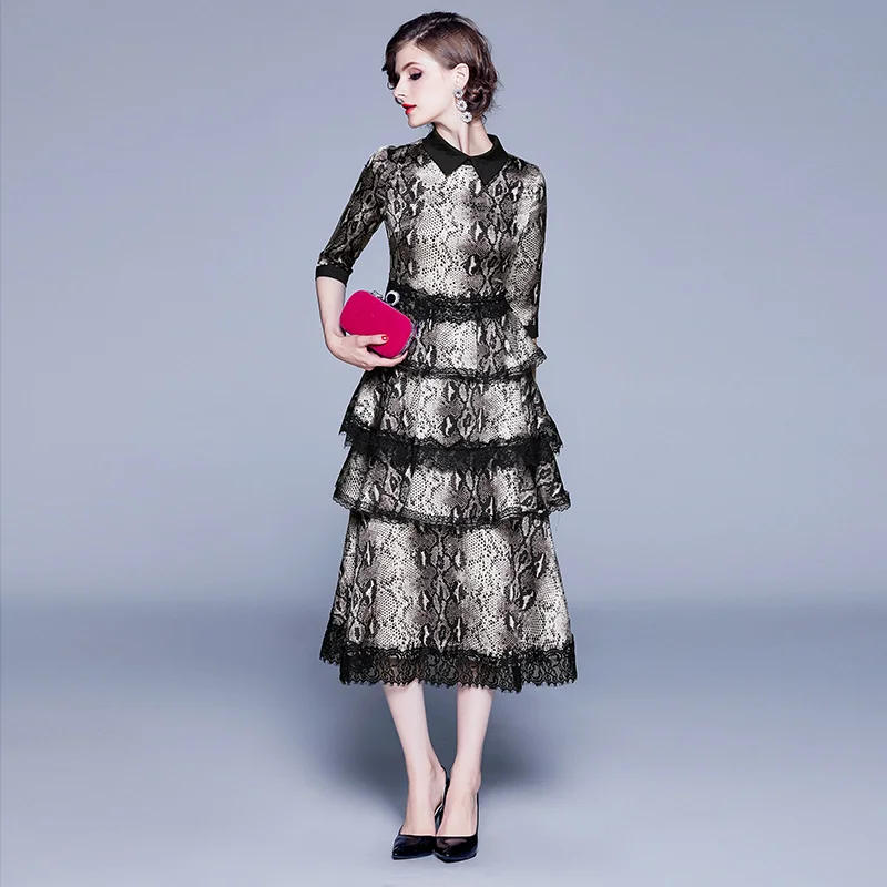 

DROWYD Fashion Lace Stitching Boho Party Midi Dress Women Winter Sexy Dress Casual Elegant Vintage Nightclub Dresses Vestidos