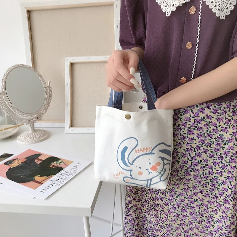 

New Design Ladies Small Canvas Handbag Cute Print Mini Cloth Tote Female Cell Phone Bag Cotton Hand Bags Lovely Purse For Girls