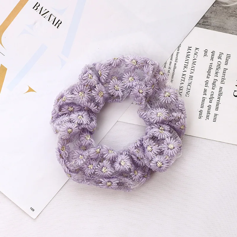 

Women Lace Scrunchies Hair Ring Girls Ponytail Holders Rubber Band Femme Elastic Hair Band Daisy Hair Accessories E042