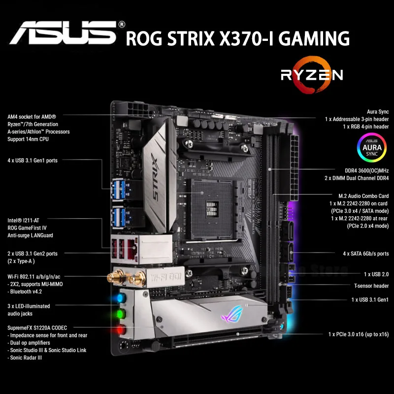 Online Asus ROG STRIX X370-I GAMING Motherboard DDR4 32GB AMD X370 DDR4 3600MHz M.2 RGB Desktop X370 Mainboard AM4 Mini-ITX Verwendet