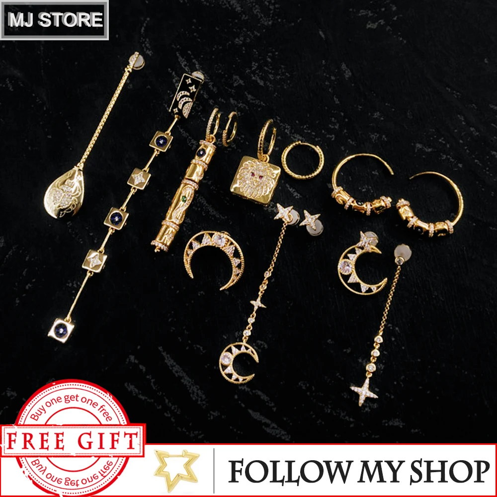 925 пробы серебряные серьги женские звезды и луна Золотой квадратный Лев Серьги