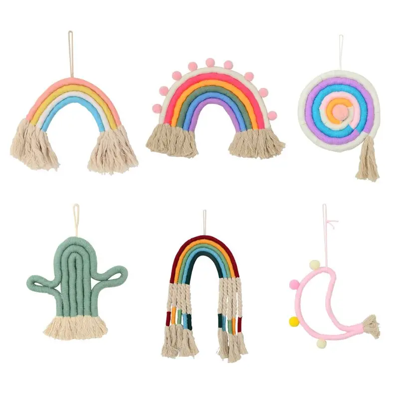 

New Rainbow Wall Hanging Ornaments Hand-woven Macrame Tapestry Kids Room Decorations