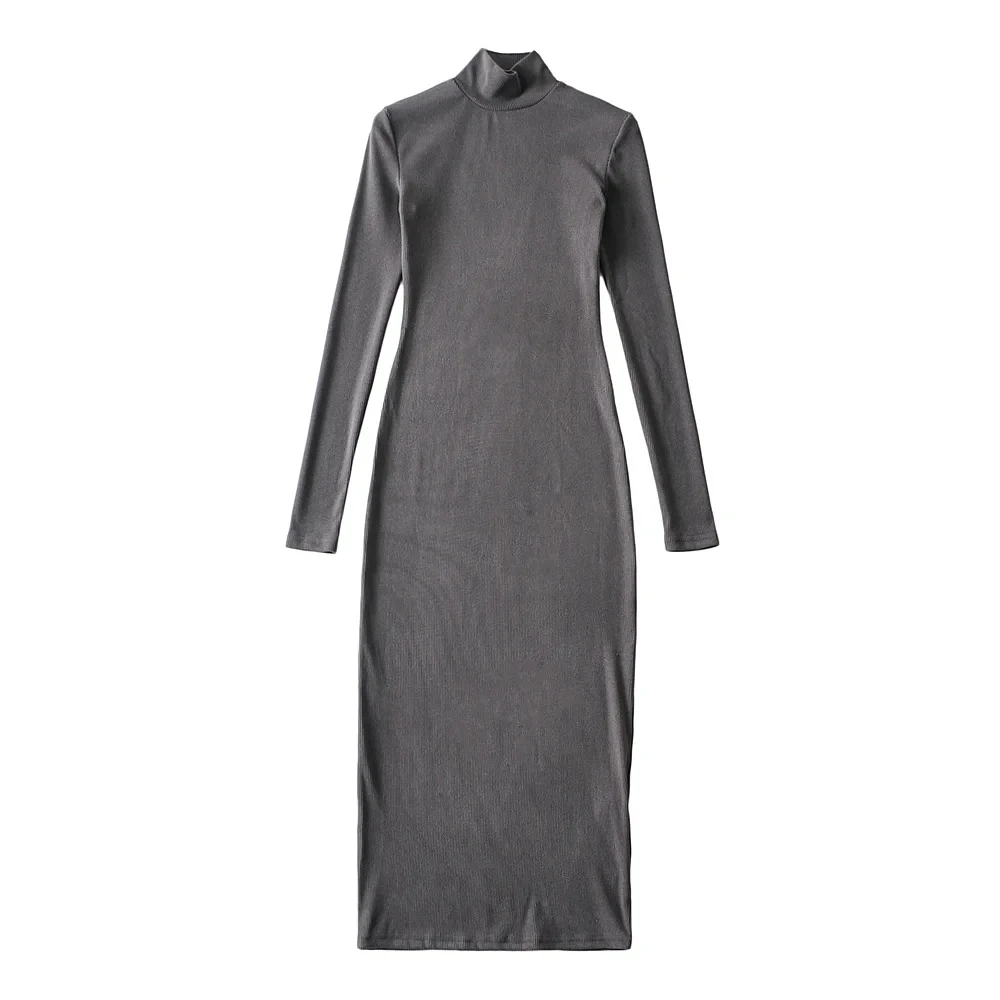 

Spring New women Sexy vestidos Knitting Elastic Dresses Fashion Women's Simple Slim Long Sleeve Lady elegance Mid-length Dress