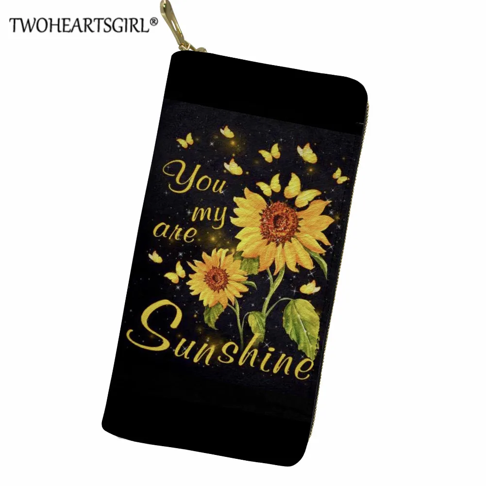 

Женские черные кошельки с принтом «You Are My Sunshine», кошельки на молнии из искусственной кожи, брендовый дизайнерский клатч, кошелек для женщин