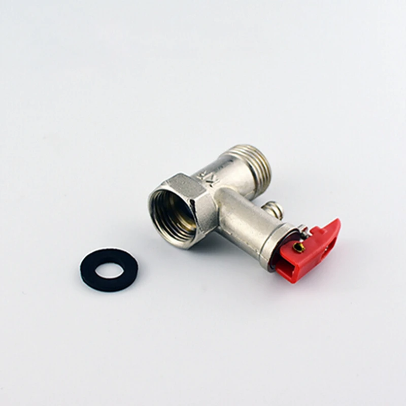 

Red Lock Lever Silver Tone Metal Safety Valve 0.75Mpa for Electric Water Heater Special Pressure Reducing Valve