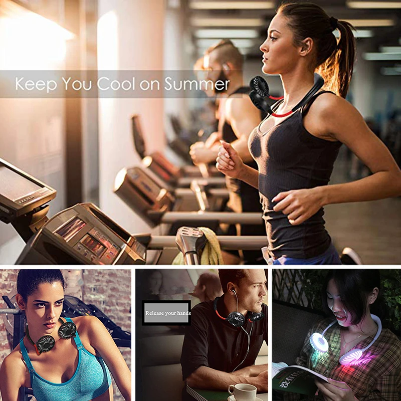 

Mini USB Portable Fan Neck Fan Neckband With Rechargeable Battery Small Desk Fans handheld Air Cooler Conditioner for Room