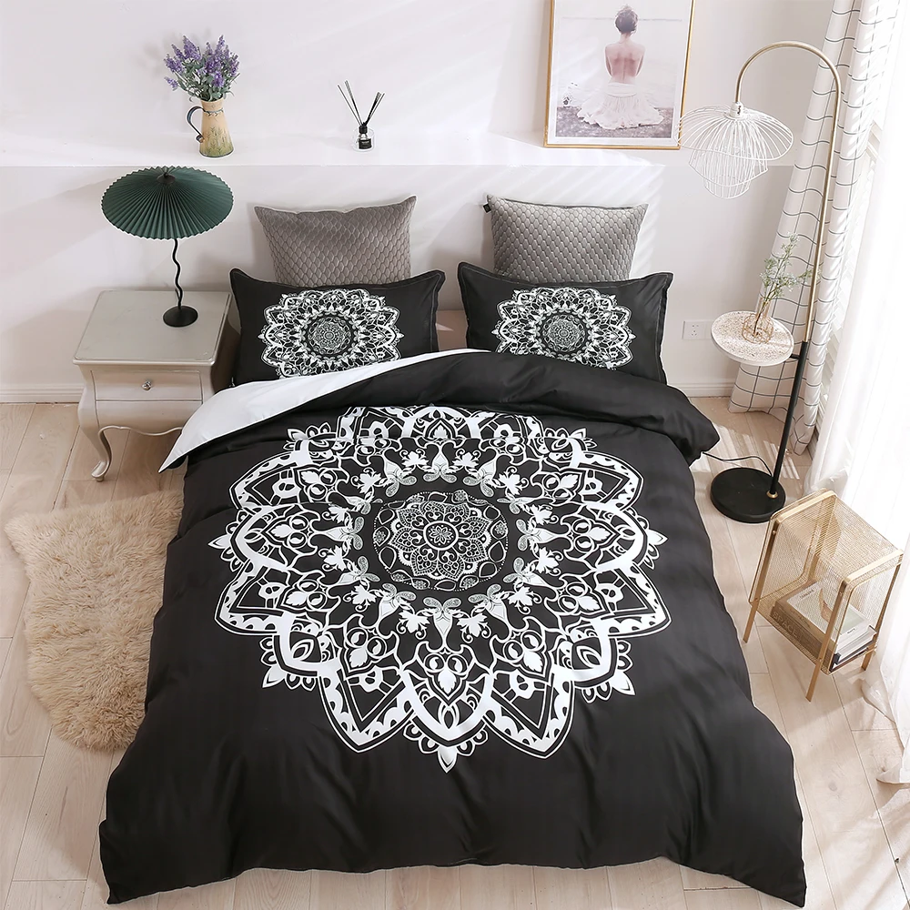 

Black Bohemia Mandala Printed Duvet Cover Set for Bed 3D Bedding Sets 2/3Pcs Twin Full Queen King Size BedSheet