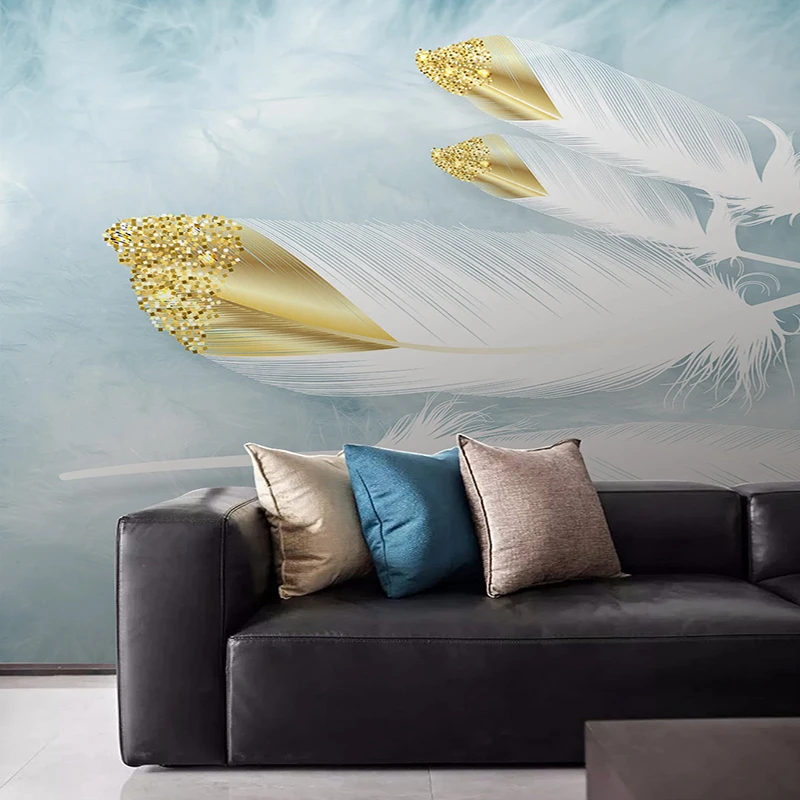 Nordic Golden Embossed Watercolor Feather Art 3D Mural Photo Wallpaper For Living Room Background Wall Home Decor Cloth | Обустройство