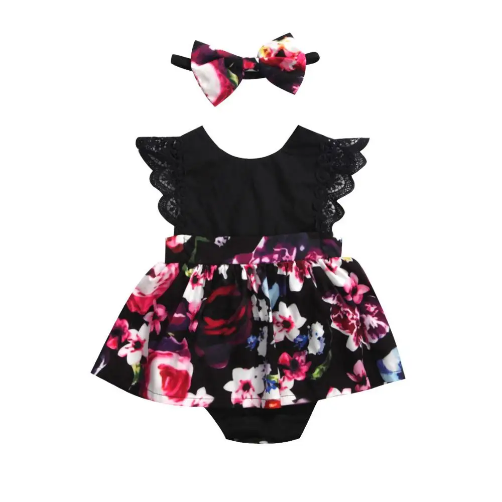 

2Newborn Baby Infant Girl Romper Tutu Dress Headband Floral Outfits Party Dress