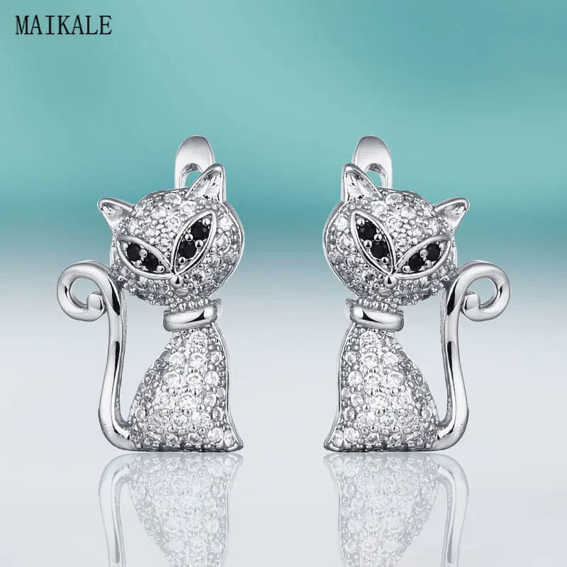 MAIKALE, трендовые серьги-гвоздики для женщин, серьги в форме кошки, животного, кубического циркония, циркония, новые модные уникальные серьги-клипсы, ювелирные изделия