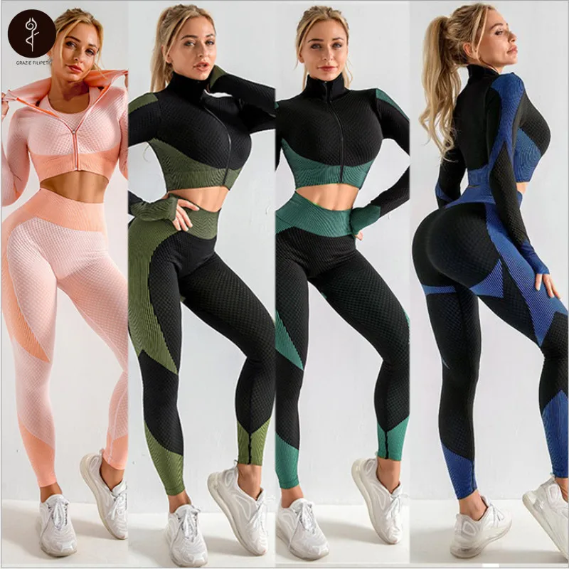

Push Up Fitness Sport Suit Seamless Women Yoga Set Long Sleeve Yoga Clothing 2/3 Pcs Female Sport Gym Suits Wear Running Clothes