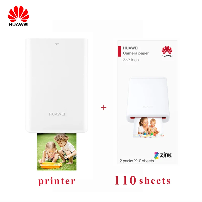 printer 110sheets HUAWEI фотопринтер AR Карманный принтер безчернильный Мини Bluetooth беспроводной 300 точек/дюйм принтер ручной аккаунт DIY альбом дневник - Цвет: printer 110sheets