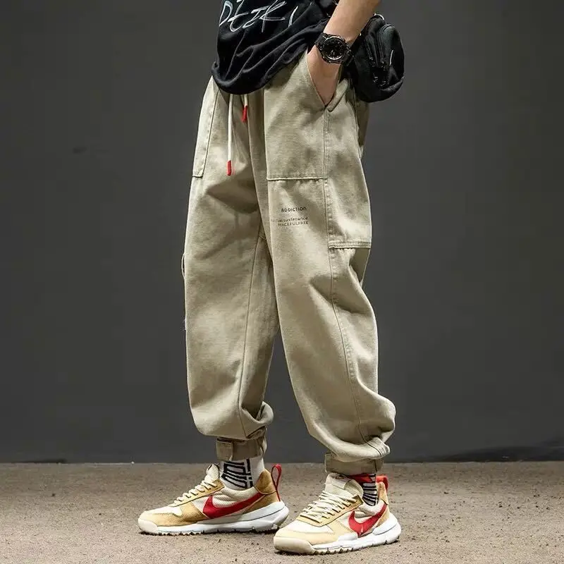 

HOUZHOU Khaki Cargo Pants for Men Joggers Sweatpants Casual Cotton Japanese Hip Hop Streetwear Men's Cargo Trousers Male 5XL