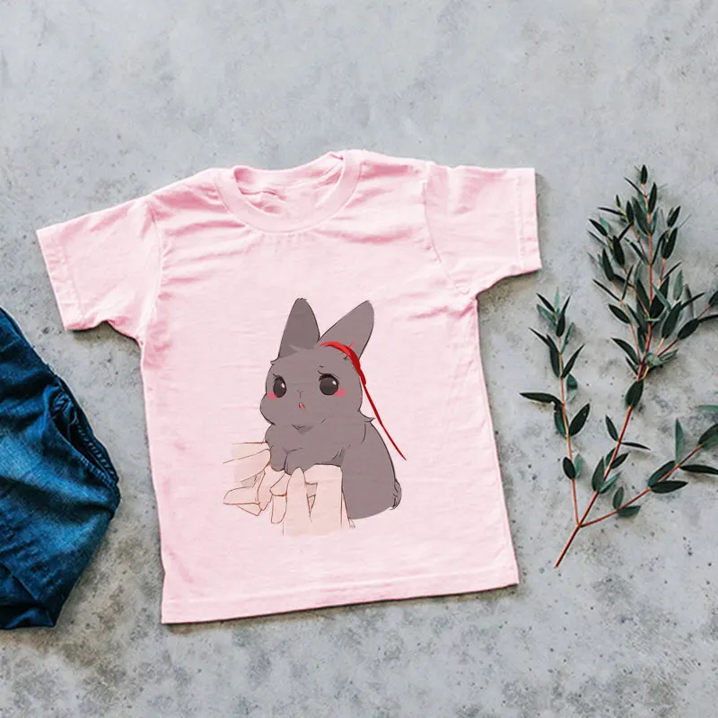 

New 2021 Summer Cute Rabbit Graphic T Shirts Short Sleeve Girls Clothes Novelty Boys T Shirt Fashion Toddler Children T-shirts
