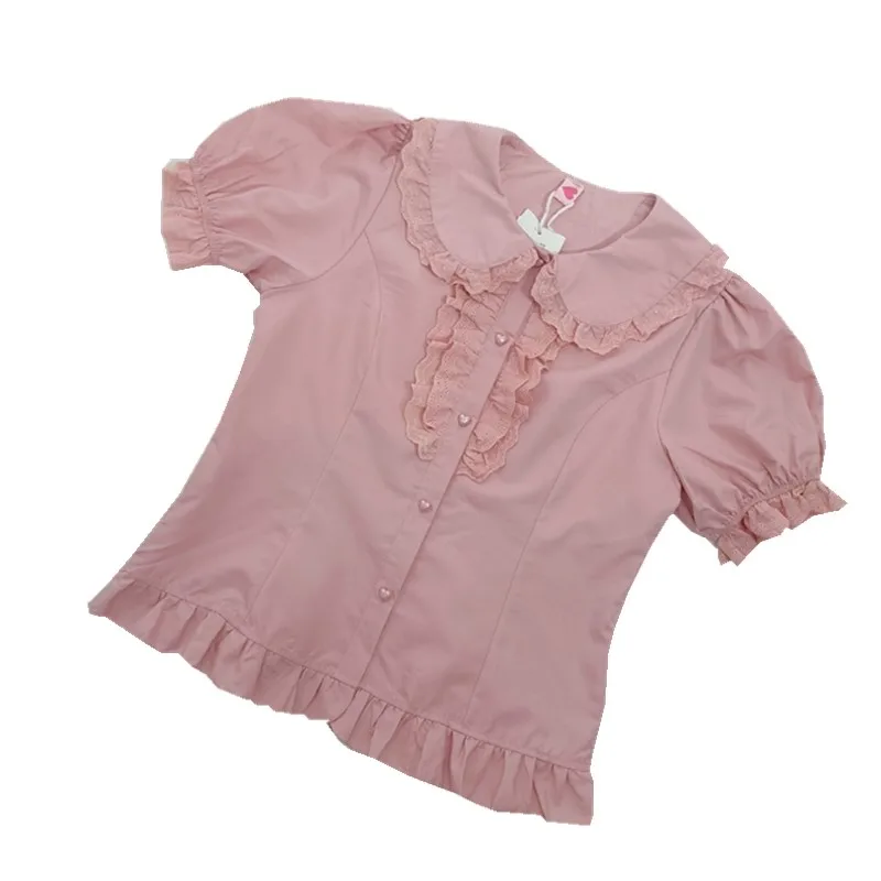 Женская кружевная рубашка с коротким рукавом и воротником Питер Пэн |