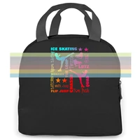 ice skating theme terminology typography fun novelty printed print punk women men portable insulated lunch bag adult