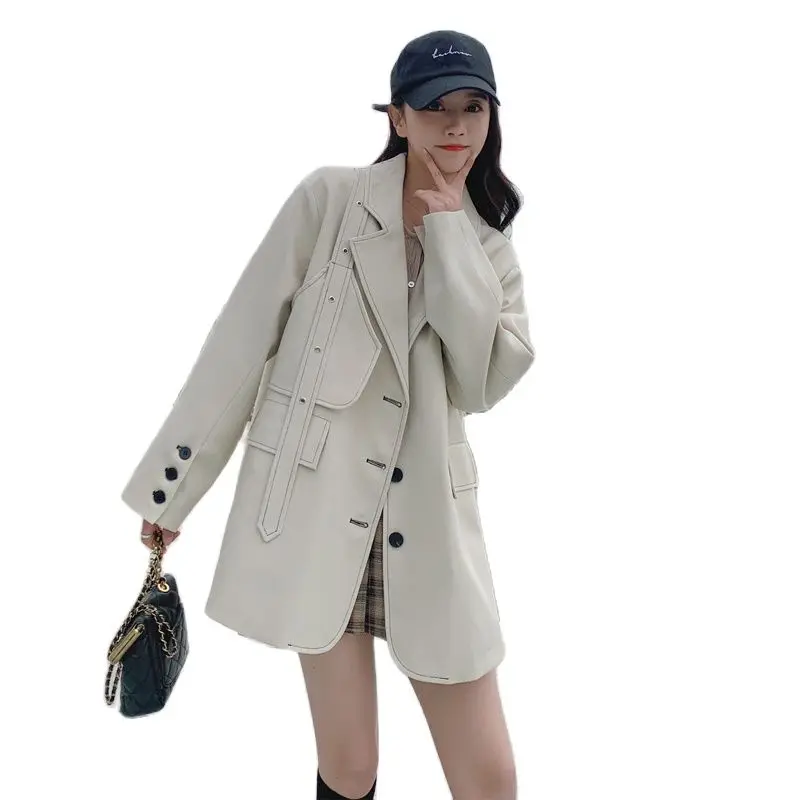 

2021 Spring Autumn New Korean Style Loose Blazer Suit Women Outerwear Fashion Long Sleeve Chic White Blazers Jacket f881