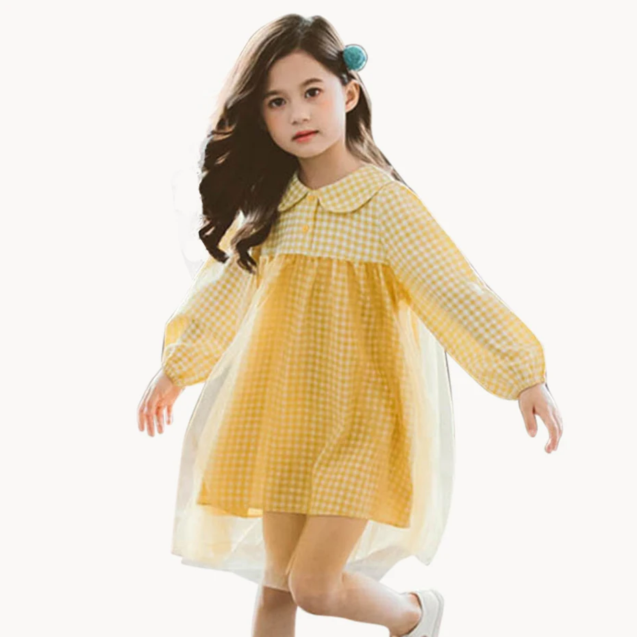 Детские платья для девочек в стиле пэчворк плиссированное платье Сетчатое