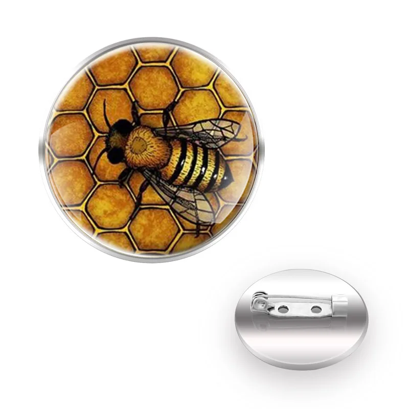 

Classic Cute Bee Brooch Badge Glass Cabochon Dome For Bag Clothes Decoration Pins