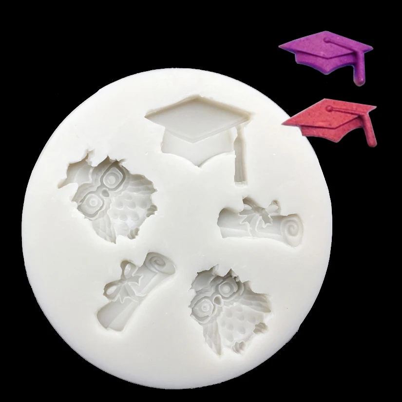 

Wholesale 10 pcs/lot Owl Graduation Thesis Hat Silicone Sugarcraft Mold Chocolate Cupcake Baking Fondant Cake Decorating Tools