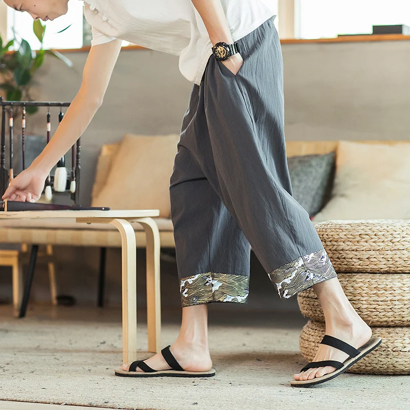 

Men Casual Wide Leg Pants 2021 New Summer Solid Color Trouser Loose men Vintage Pants