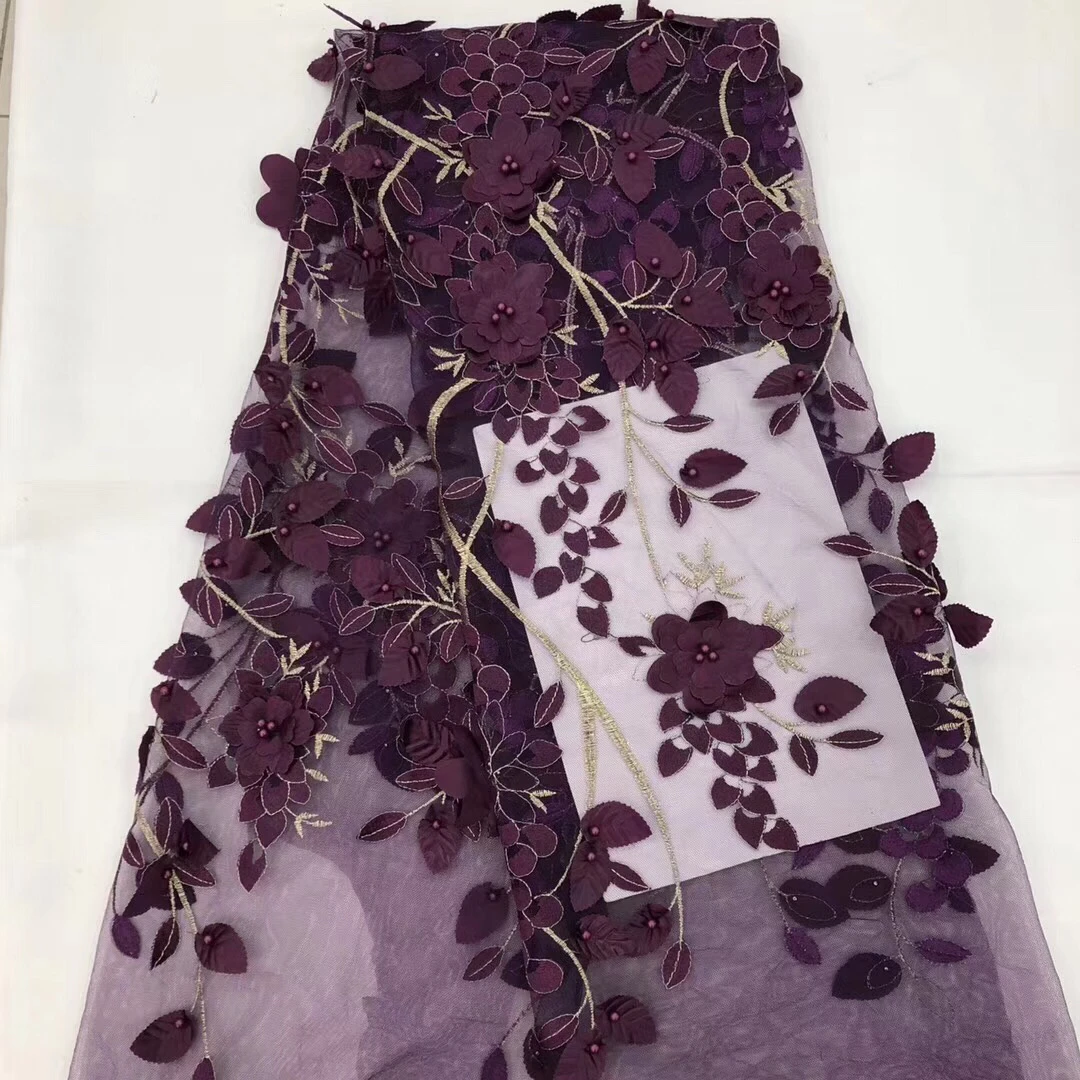 

African 3D Lace Fabric 2021 Embroidered Nigerian Beaded Laces Fabric High Quality French Tulle Lace Fabric For Women CD26761