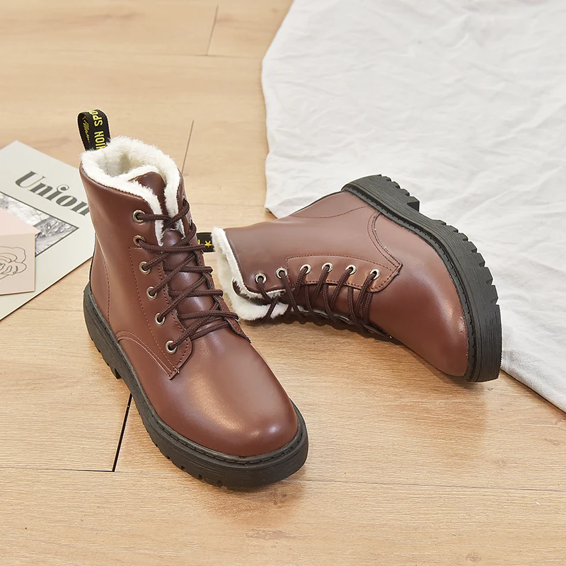 Rimocy/женские ботильоны зимние теплые плюшевые кожаные ботинки с круглым носком